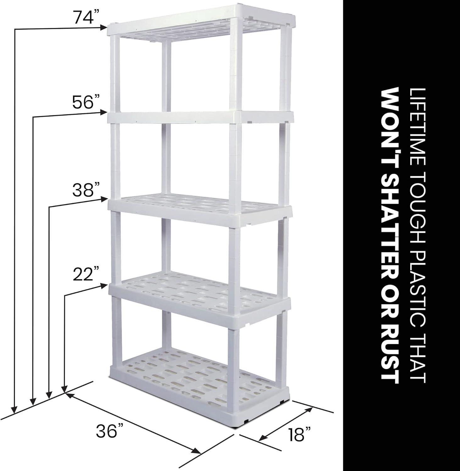 image:imageOskar Heavy Duty Plastic Storage Shelves for Garage Kitchen Bathroom Basement Kids Room ToysStackable 5Tier White Organizer Rack for Books Shoes Pantry Cleaning and Closet Organization