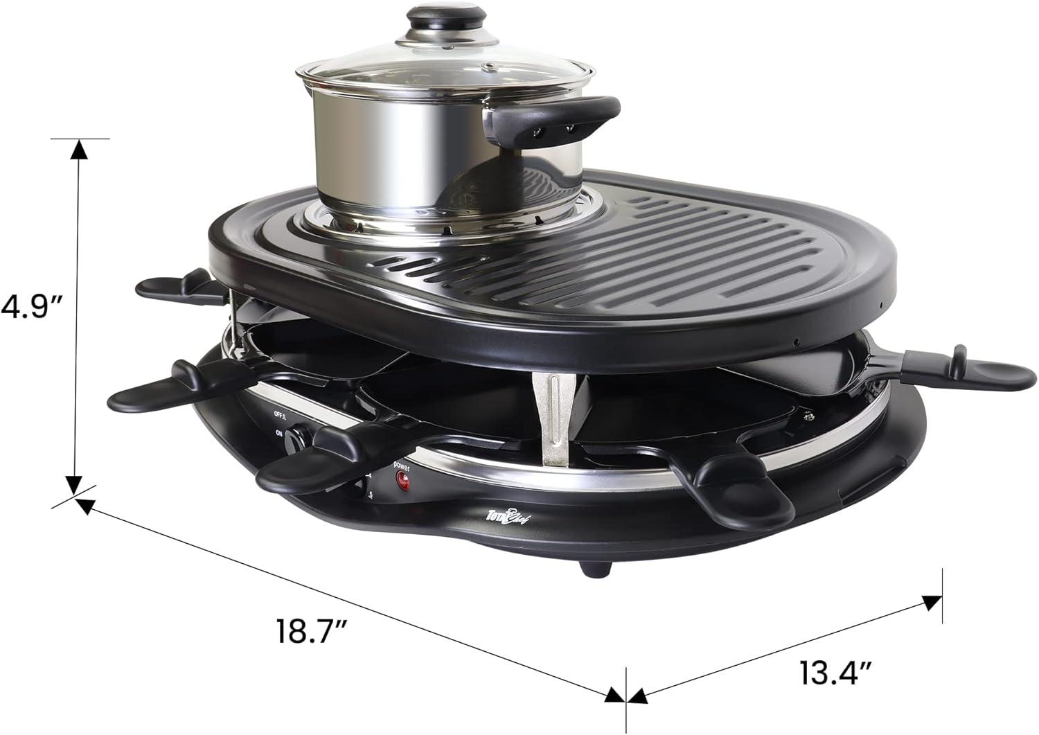 image:imageTotal Chef 8 Person Raclette and Cheese Fondue Set with Granite Stone NonStick Electric Indoor Grill Tabletop Cooking Accessories Included Ideal for Holidays and Family Dinners Black