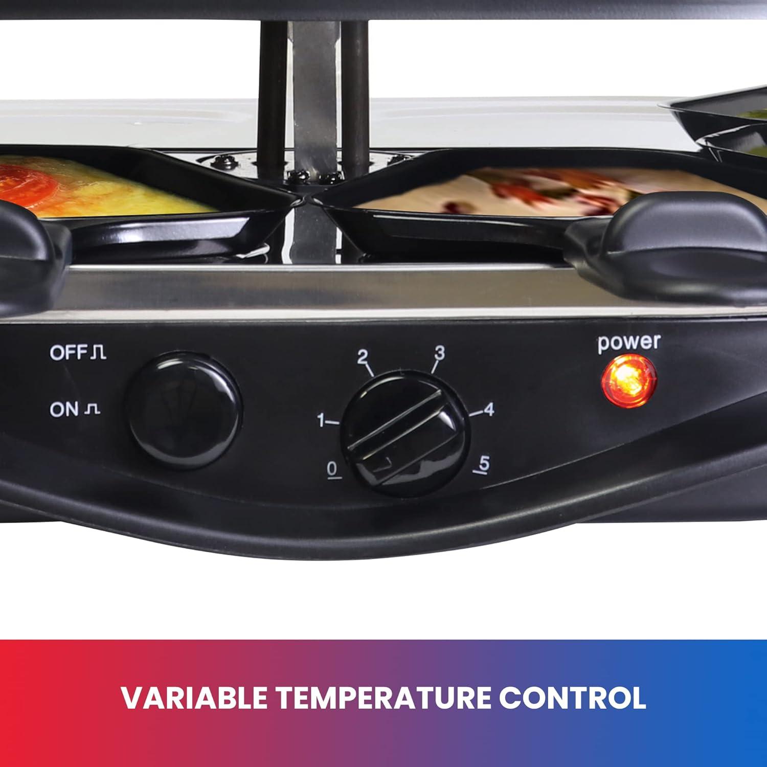 image:imageTotal Chef 8 Person Raclette and Cheese Fondue Set with Granite Stone NonStick Electric Indoor Grill Tabletop Cooking Accessories Included Ideal for Holidays and Family Dinners Black