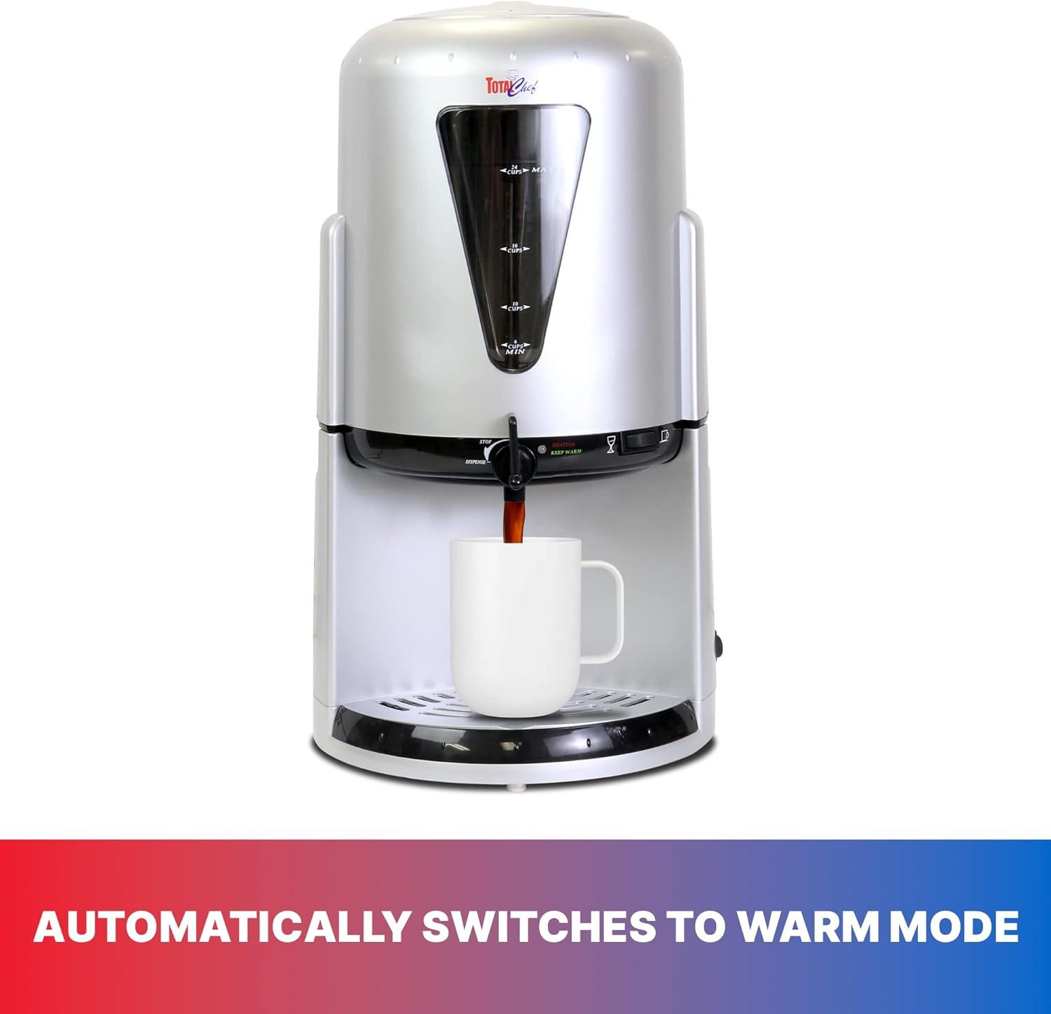 image:imageTotal Chef Coffee Urn 24 Cup Electric Percolator Automatic Hot Beverage Maker for Tea Cider Mulled Wine 15 Gal Capacity Double Wall Insulated HandsFree Dispenser Silver and Black