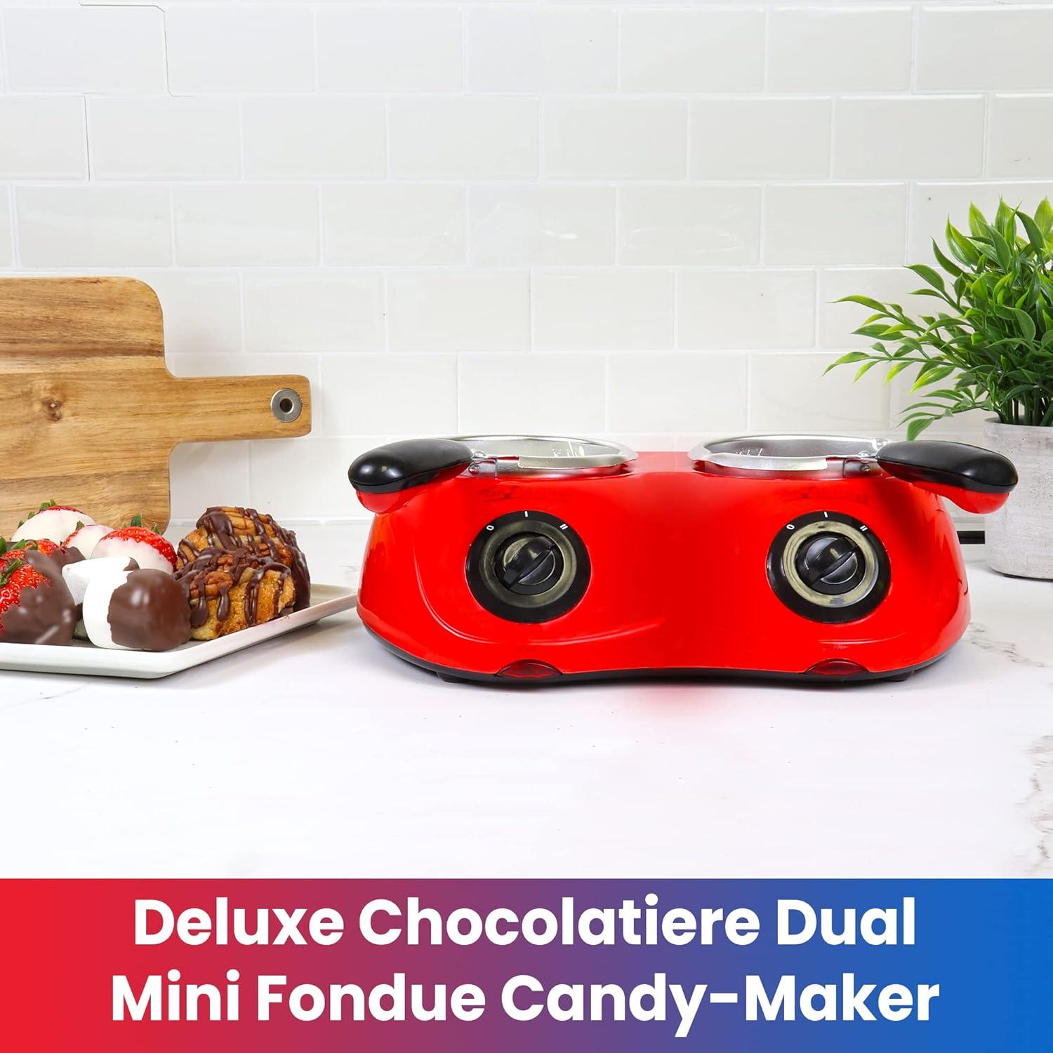 image:imageTotal Chef Deluxe Chocolatiere Dual Mini Fondue Candy Maker Chocolate Melter 176 oz 500 g Capacity with 100 Piece Accessory Kit for Dessert Special Occasion Family Meal Romantic Dinner