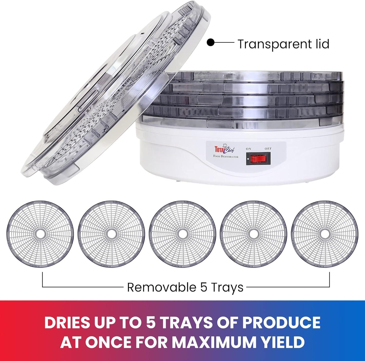 image:imageTotal Chef Food Dehydrator 5 BPAFree Tray Air Drying Jerky Fruit Vegetable Mushroom Meat Fish amp More Counter Top Alimentos Deshidratador For Home With Dishwasher Safe Trays Rack