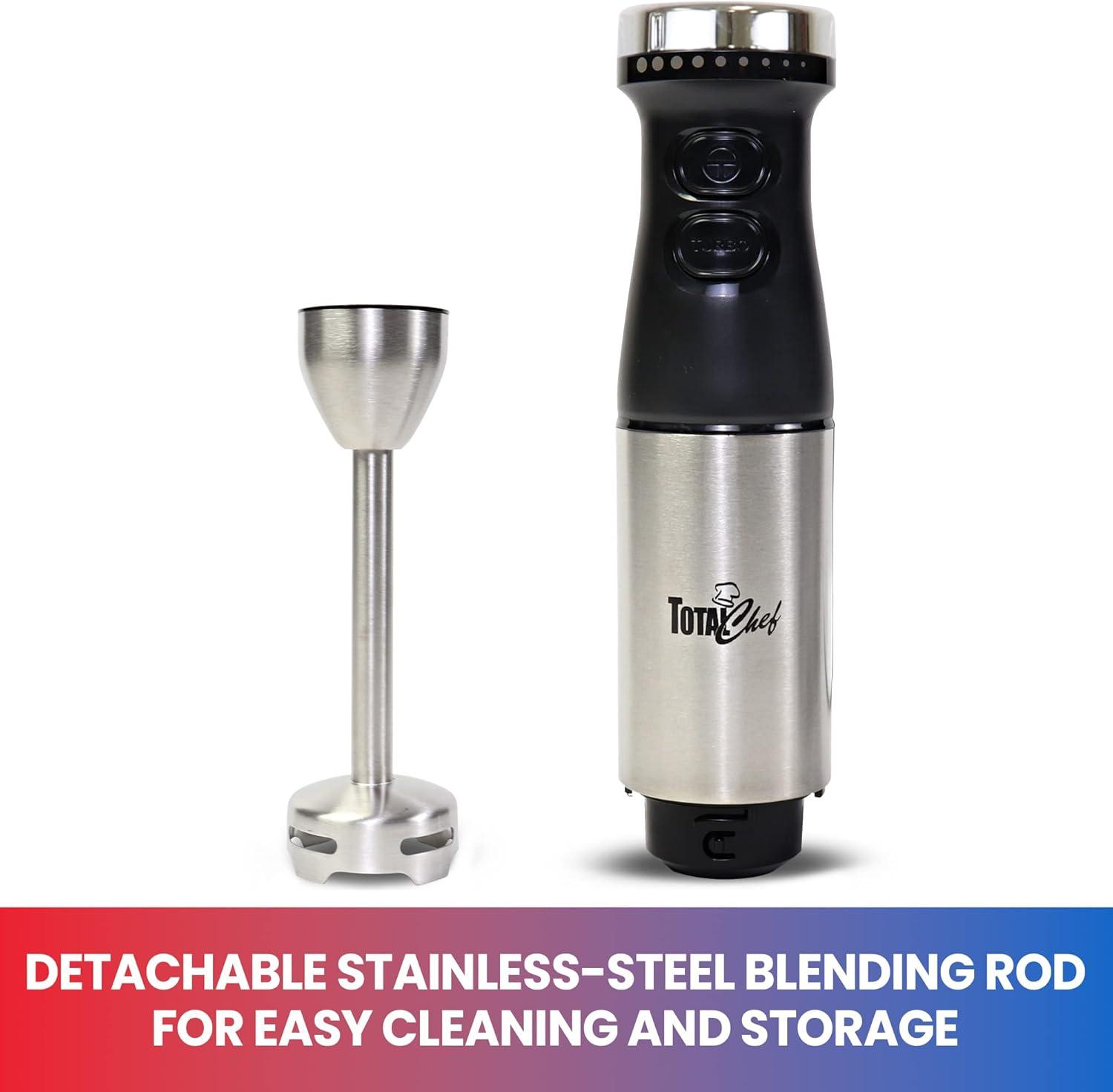 image:imageTotal Chef Immersion Blender Electric Handheld Stick Mixer with Stainless Steel Shaft Variable Speed for Smoothies Soups Milkshakes Baby Food Puree Batidora de Inmersin