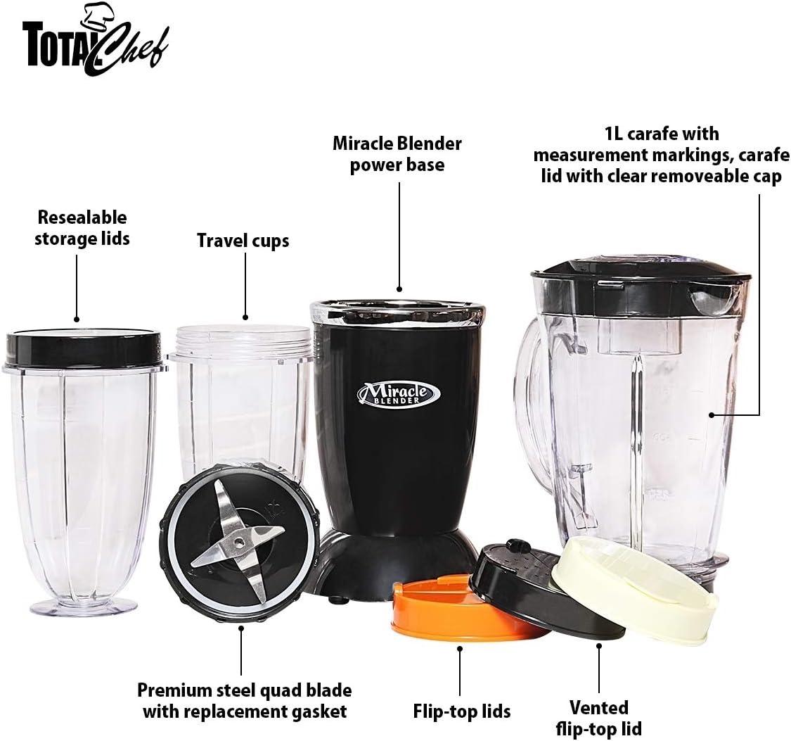 image:imageTotal Chef Miracle Blender Electric Mixer for Smoothies Ice Crush amp Pulse Function Heavy Duty Bullet Pitcher Kitchen Appliance DishwasherSafe Jar Black