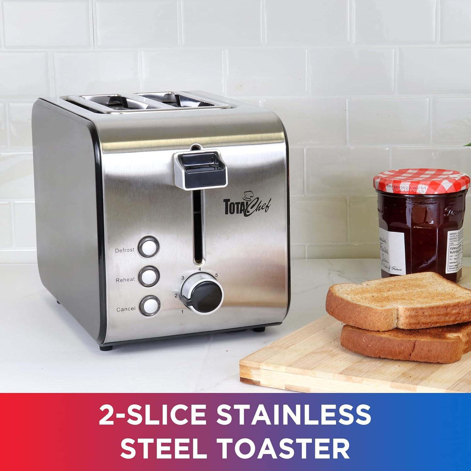 image:imageTotal Chef toaster 2 slice large wide slot fast commercial countertop toasted toasters with space saving modern stainless steel for bread bagel Waffles retro quick clear popup tostadora de pan