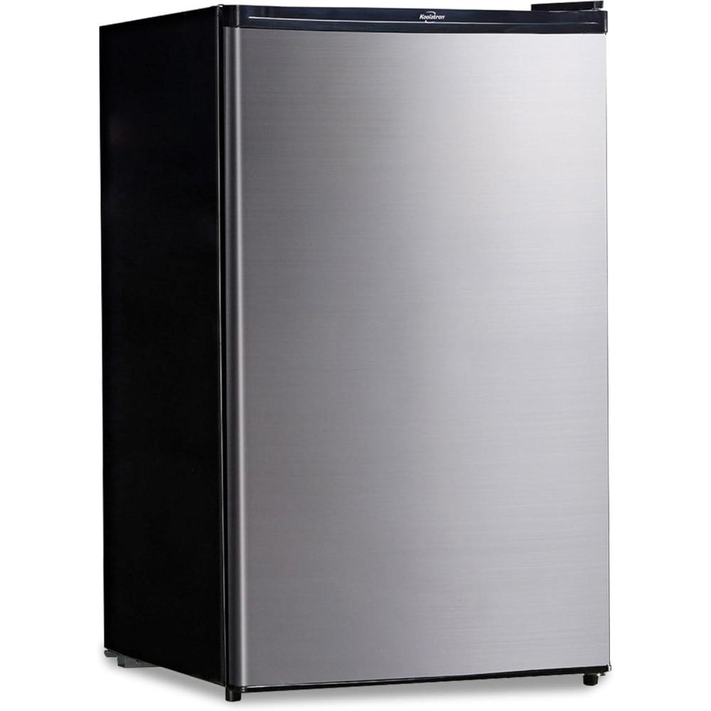 image:imageKoolatron Stainless Steel Compact Fridge with Freezer 44 cu ft 124L Silver and Black Flat Back Reversible Door for Snacks Frozen Meals Beverages Beer Den Dorm Office Rec Room Home Bar