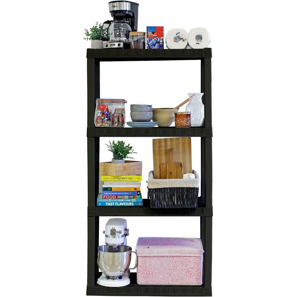 image:imageOskar Heavy Duty Plastic Storage Shelves for Garage Kitchen Bathroom Basement Kids Room ToysStackable 4Tier Black Organizer Rack for Books Shoes Pantry Cleaning and Closet Organization