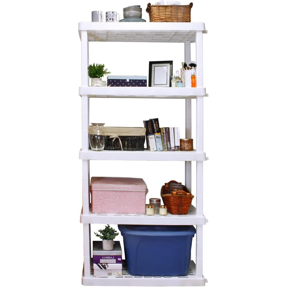 image:imageOskar Heavy Duty Plastic Storage Shelves for Garage Kitchen Bathroom Basement Kids Room ToysStackable 5Tier White Organizer Rack for Books Shoes Pantry Cleaning and Closet Organization