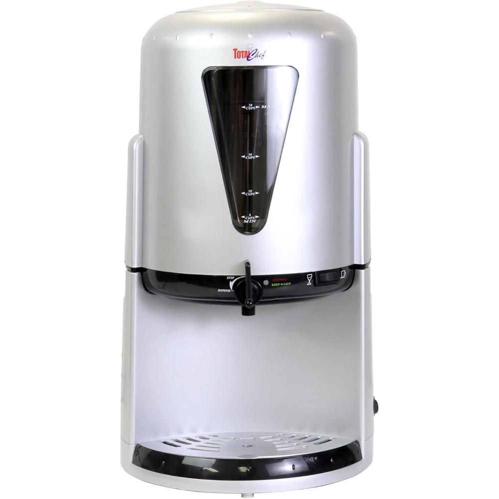 image:imageTotal Chef Coffee Urn 24 Cup Electric Percolator Automatic Hot Beverage Maker for Tea Cider Mulled Wine 15 Gal Capacity Double Wall Insulated HandsFree Dispenser Silver and Black