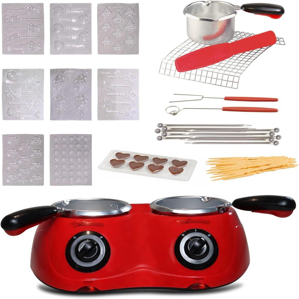 image:imageTotal Chef Deluxe Chocolatiere Dual Mini Fondue Candy Maker Chocolate Melter 176 oz 500 g Capacity with 100 Piece Accessory Kit for Dessert Special Occasion Family Meal Romantic Dinner