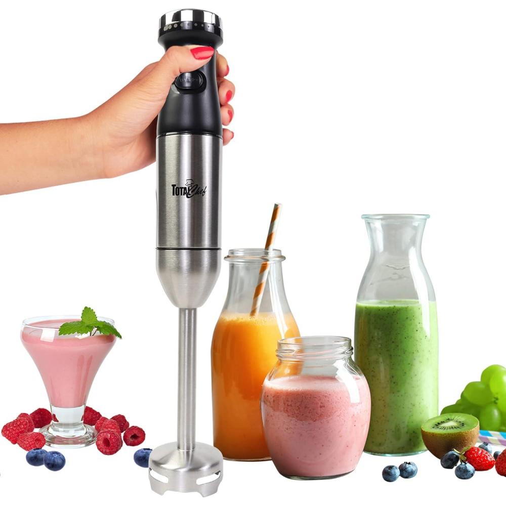 image:imageTotal Chef Immersion Blender Electric Handheld Stick Mixer with Stainless Steel Shaft Variable Speed for Smoothies Soups Milkshakes Baby Food Puree Batidora de Inmersin