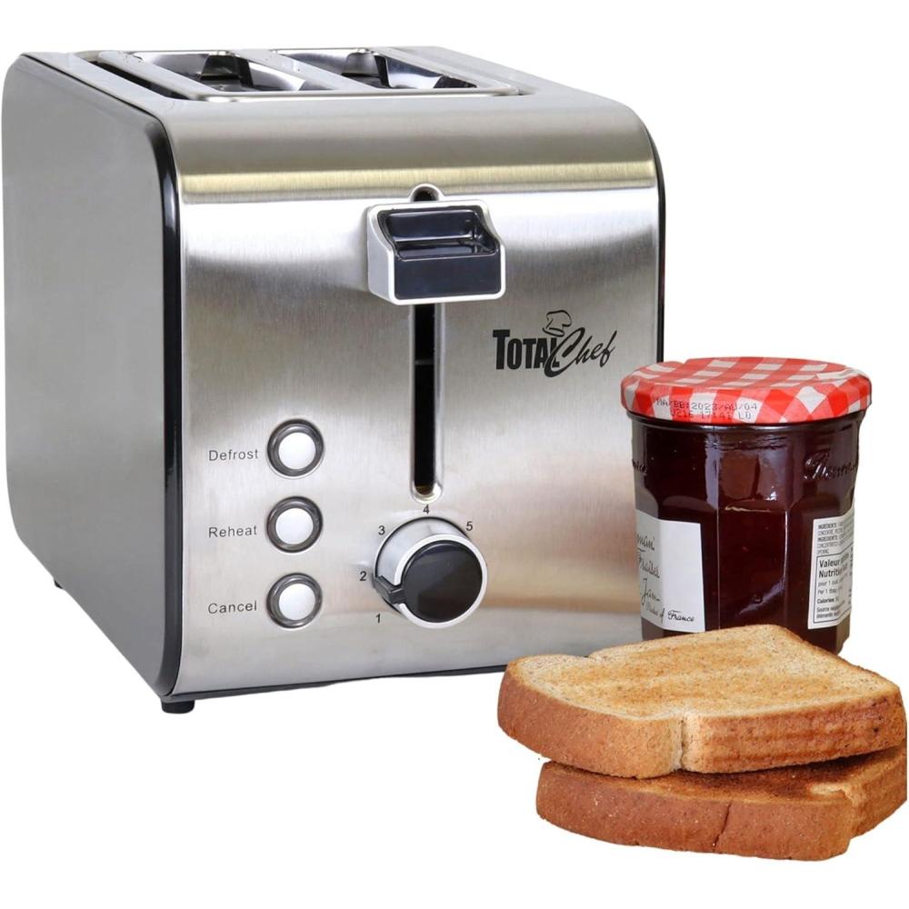 image:imageTotal Chef toaster 2 slice large wide slot fast commercial countertop toasted toasters with space saving modern stainless steel for bread bagel Waffles retro quick clear popup tostadora de pan