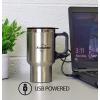 Koolatron 12V Travel Mug – USB Powered, Insulated With Heater, 500 mL (17 oz) – Leakproof Portable Tumbler for Hot And Cold Beverages In Car, SUV, Truck, Office, Home, Dorm, Stainless Steel