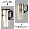 Koolatron 12V Travel Mug – USB Powered, Insulated With Heater, 500 mL (17 oz) – Leakproof Portable Tumbler for Hot And Cold Beverages In Car, SUV, Truck, Office, Home, Dorm, Stainless Steel