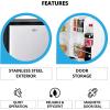 Koolatron Stainless Steel Compact Fridge with Freezer, 1.7 Cubic Feet (48 L) Capacity, Silver and Black, for Snacks, Frozen Meals, Beverages, Juice, Beer, Den, Dorm, Office, Games Room, or RV