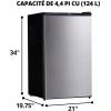 Koolatron Stainless Steel Compact Fridge with Freezer, 4.4 cu ft (124L), Silver and Black, Flat Back, Reversible Door, for Snacks, Frozen Meals, Beverages, Beer, Den, Dorm, Office, Rec Room, Home Bar