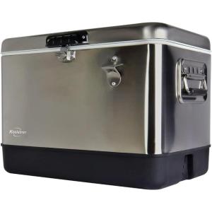 Koolatron Ice Chest Cooler – Portable Ice Bucket with Bottle Opener, Vintage Style, Insulated for Camping, Beach, Picnic, RV, BBQs, Tailgating, Fishing, Stainless Steel 85 Can Ice Box, 51L (54 qt)
