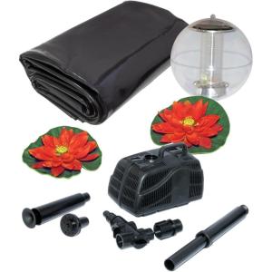 Koolatron Koolscapes 400 Gallon Starter Pond Kit with 340 GPH Pump, Water Bell and Double Daisy Fountain Nozzles, 10 x 10 Ft Flexible Liner, Floating Solar Light, Fish-Friendly Backyard Koi Pond Kit