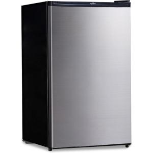 Koolatron Stainless Steel Compact Fridge with Freezer, 4.4 cu ft (124L), Silver and Black, Flat Back, Reversible Door, for Snacks, Frozen Meals, Beverages, Beer, Den, Dorm, Office, Rec Room, Home Bar