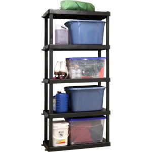 Oskar Heavy Duty Plastic Storage Shelves- for Garage, Kitchen, Bathroom Basement, Kids Room, Toys,Stackable 5-Tier Black, Organizer Rack for Books Shoes, Pantry, Cleaning and Closet Organization