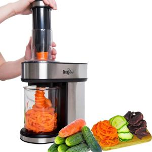 Total Chef 3-in-1 Automatic Electric Vegetable Spiralizer and Slicer, 3 Blade Attachments for Veggie Spaghetti, Noodles, and Ribbons, Black and Silver, Zoodle Maker