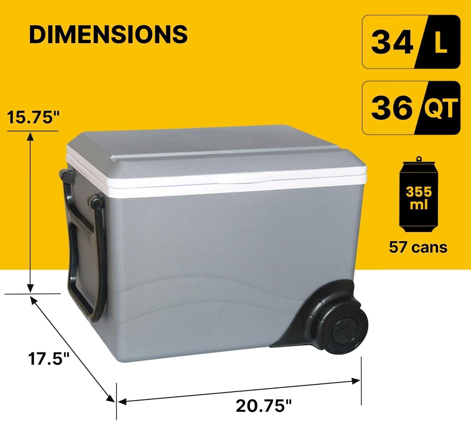 image:imageKoolatron Electric Portable Cooler Plug in 12V Car CoolerWarmer 34L wWheels No Ice Thermo Electric with 110 Volt AC to 12 Volt DC Power Adapter Circuit Breaker 5A DC Power Converter 6 Ft Cord