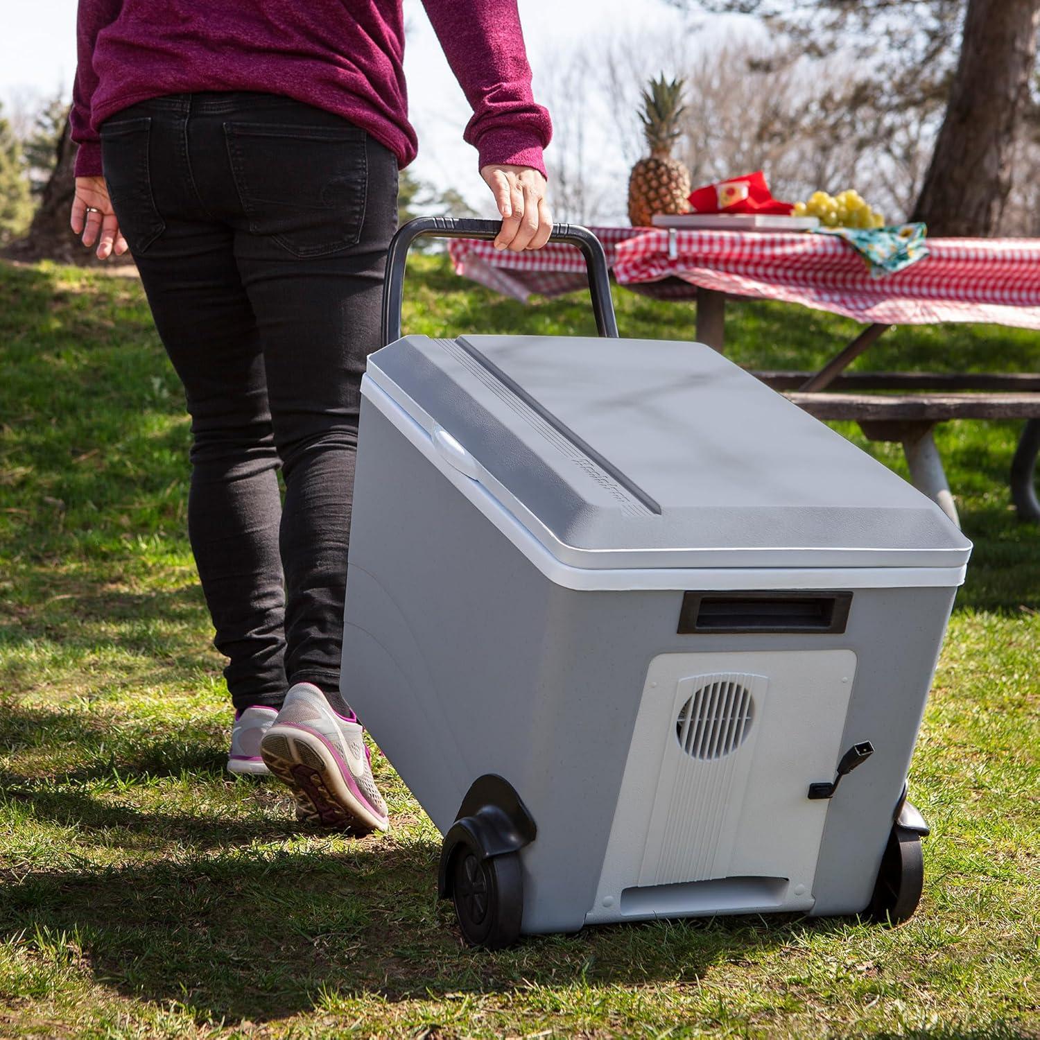 image:imageKoolatron Electric Portable Cooler Plug in 12V Car CoolerWarmer 34L wWheels No Ice Thermo Electric with 110 Volt AC to 12 Volt DC Power Adapter Circuit Breaker 5A DC Power Converter 6 Ft Cord