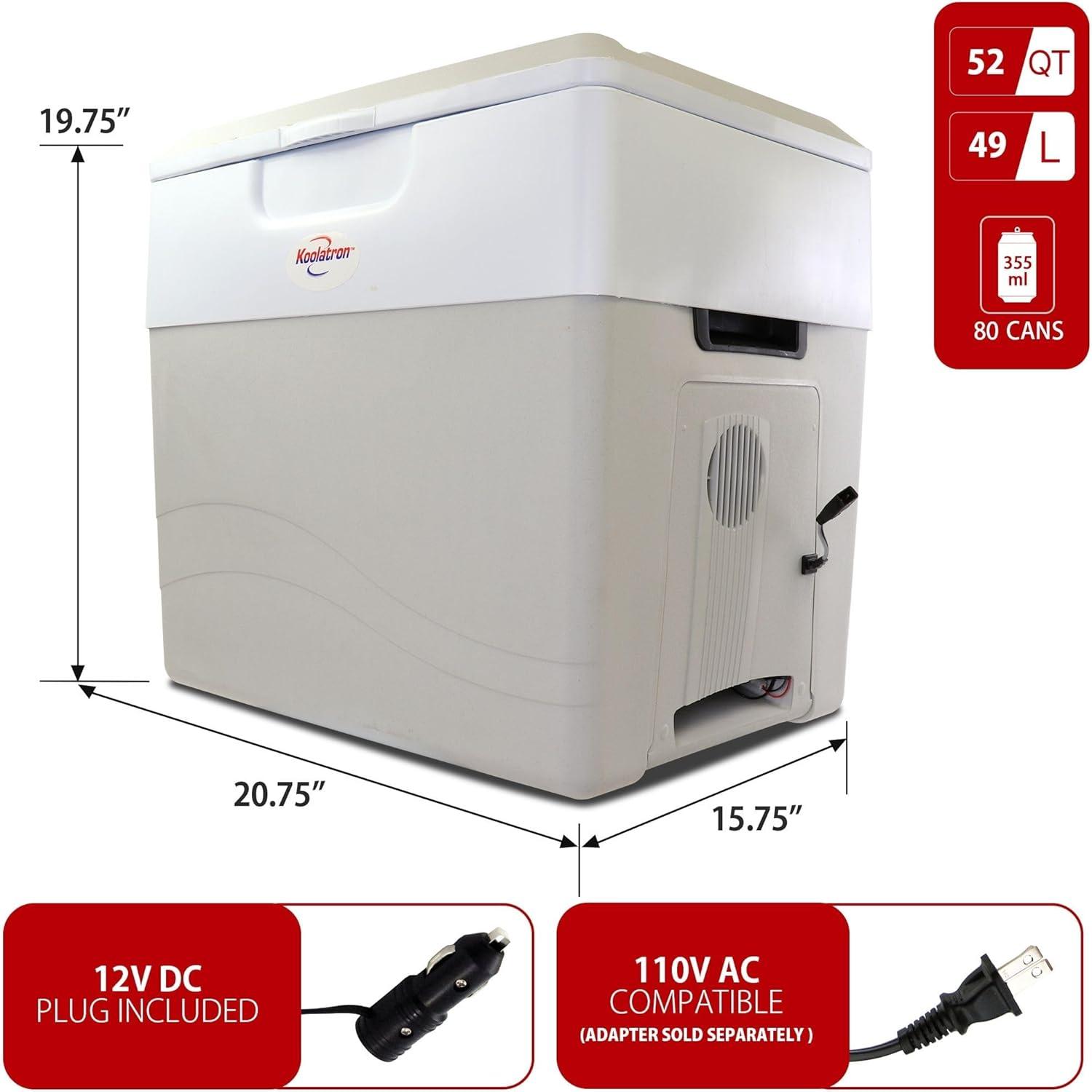 image:imageKoolatron Electric Portable Cooler Plug in 12V Car CoolerWarmer 52L No Ice Thermo Electric With 110 Volt AC to 12 Volt DC Power Adapter wCircuit Breaker 5A DC Power Converter 6 Ft Cord