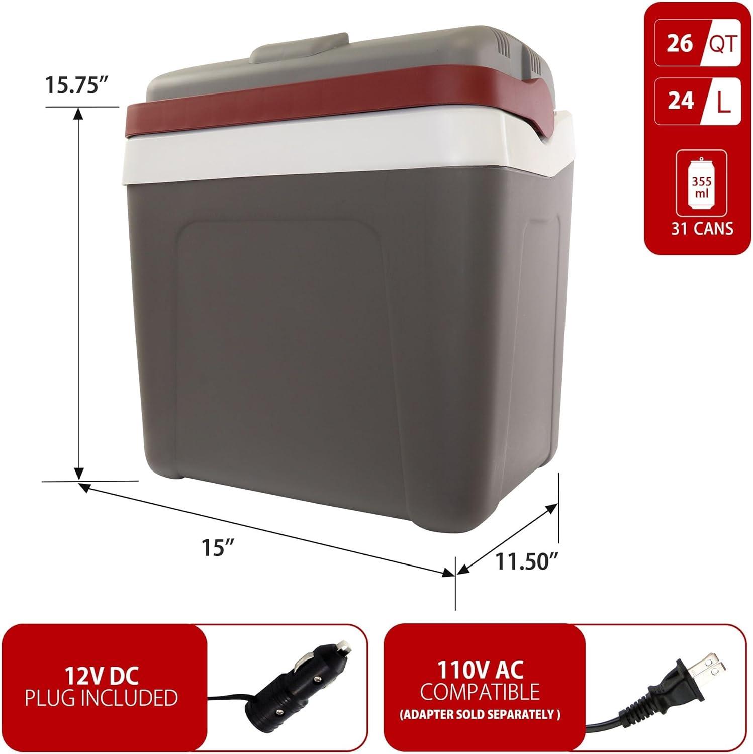 image:imageKoolatron Electric Portable Cooler Plug in 12V car Cooler 25L No Ice With 110 Volt AC to 12 Volt DC Power Adapter wCircuit Breaker 5A DC Power Converter Black 6 Ft Cord for Portable Devices