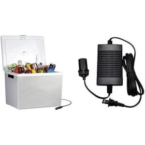 Koolatron Electric Portable Cooler Plug in 12V Car Cooler/Warmer 34L No Ice Thermo Electric With 110 Volt AC to 12 Volt DC Power Adapter Circuit Breaker 5A DC Power Converter 6 Ft Cord