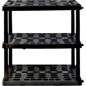 Oskar Heavy Duty Plastic Storage Shelves- for Garage, Kitchen, Bathroom Basement Kids Room, Stackable 3-Tier Black Organizer Rack for Books Shoes, Toys, Pantry, Cleaning and Closet Organization(Black)