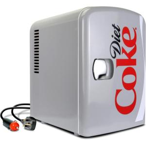 Coca-Cola Diet Coke 4L Portable Cooler/Warmer, Compact Personal Travel Fridge for Snacks Lunch Drinks Cosmetics, Includes 12V and AC Cords, Cute Desk Accessory for Home Office Dorm Travel, Grey