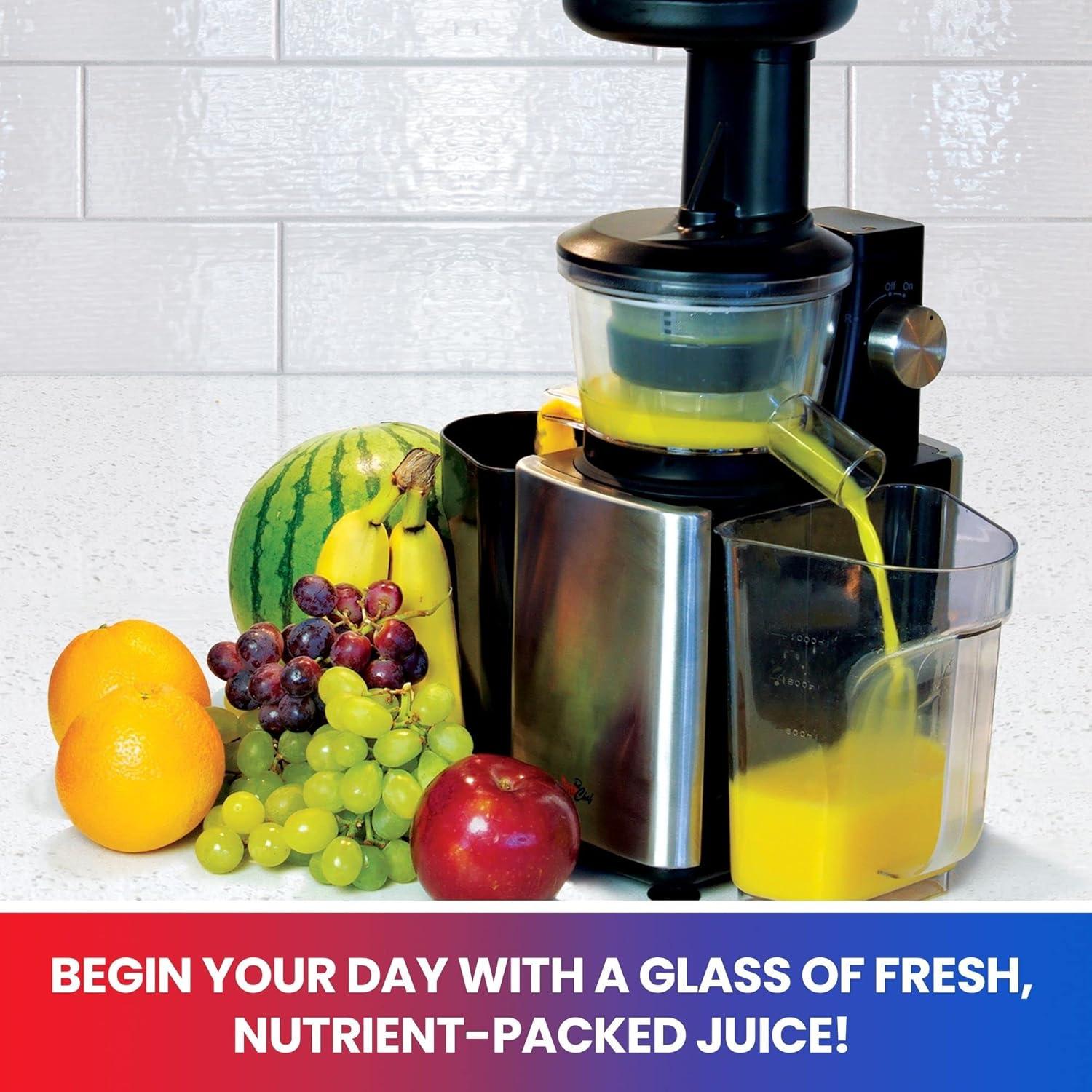 image:imageTotal Chef Slow Juicer Masticating Cold Press Juice Extractor High Yield for Juicing Leafy Greens Herbs Grasses Fruits and Vegetables Higher Quality Juice BlackSilver 338 Ounces TCSJ01