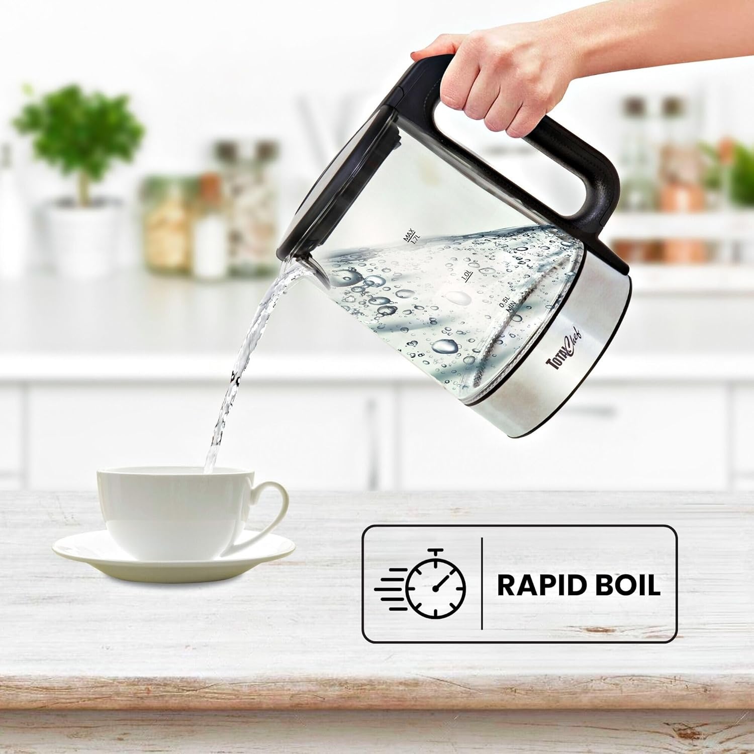 image:imageTotal Chef Electric Glass Kettle 17L Fast Boil BPAFree Borosilicate Glass LED Light Auto ShutOff BoilDry Protection Cordless Water Boiler for Tea amp Coffee Kitchen Appliance