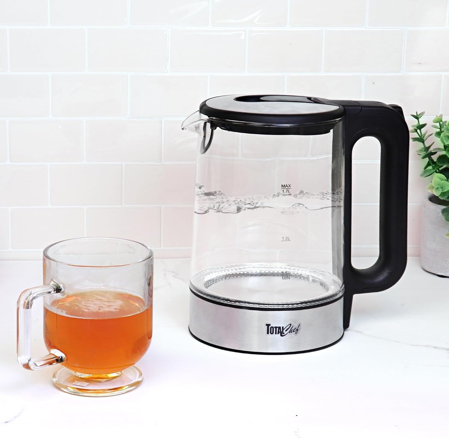 image:imageTotal Chef Electric Glass Kettle 17L Fast Boil BPAFree Borosilicate Glass LED Light Auto ShutOff BoilDry Protection Cordless Water Boiler for Tea amp Coffee Kitchen Appliance