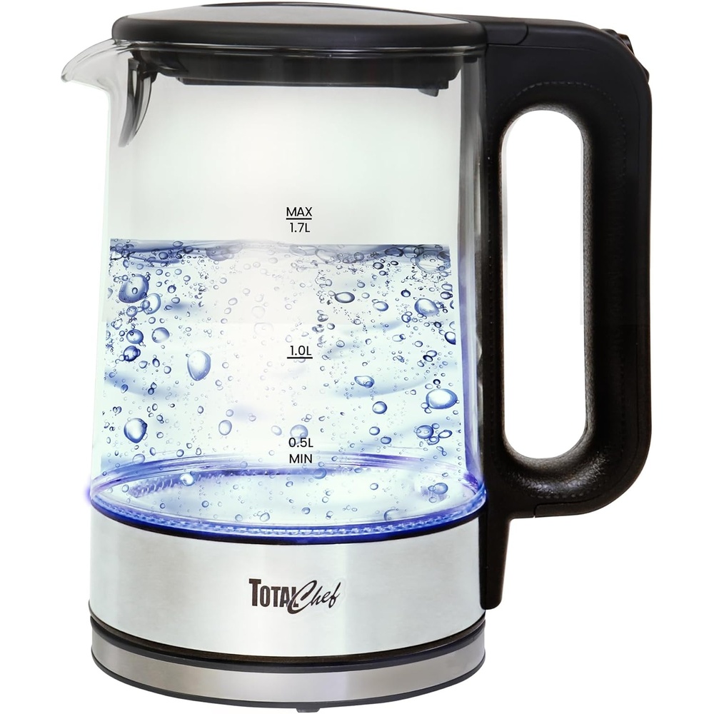 image:imageTotal Chef Electric Glass Kettle 17L Fast Boil BPAFree Borosilicate Glass LED Light Auto ShutOff BoilDry Protection Cordless Water Boiler for Tea amp Coffee Kitchen Appliance