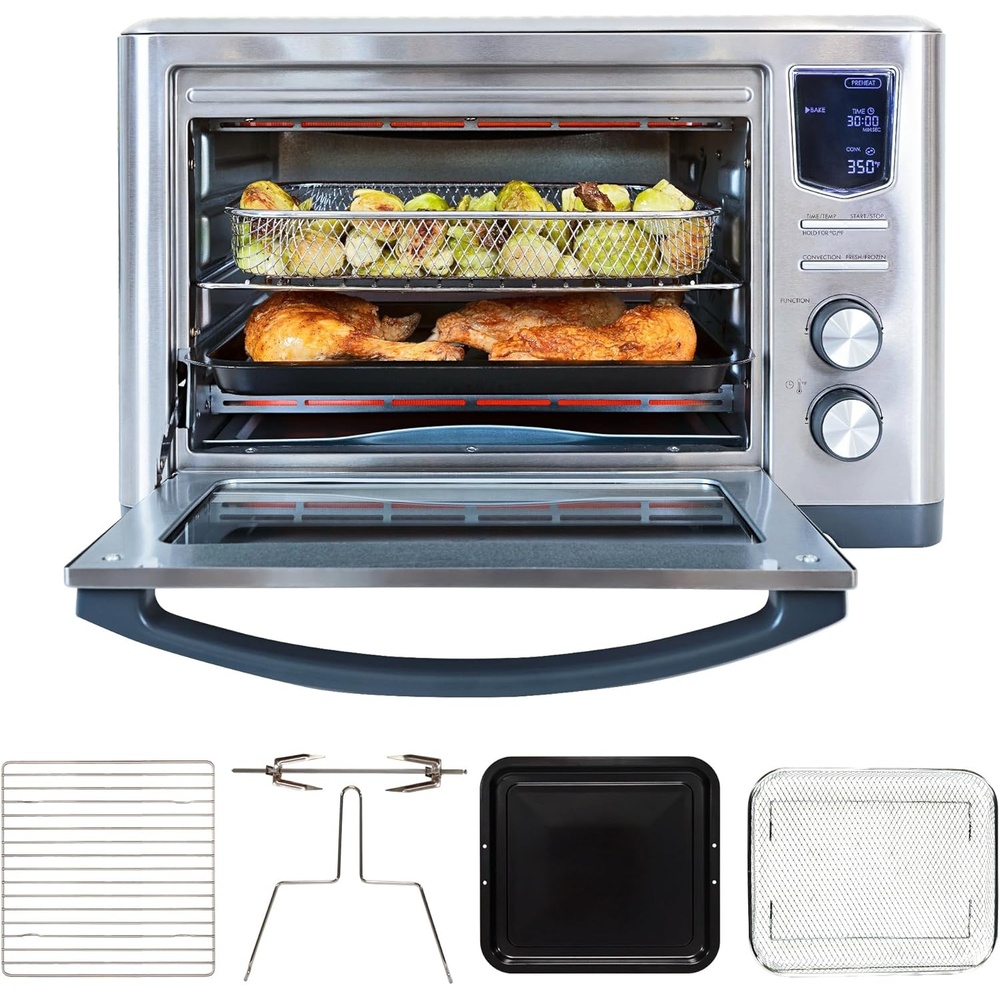 image:imageKenmore Digital 11In1 Air Fryer Toaster Oven Combo 25 Qt Convection Rotisserie Dehydrator Bake Broil 1800 Watts 80450F Temp Controls Top amp Bottom Heater Adjustments Stainless Steel Large CapacitySilver