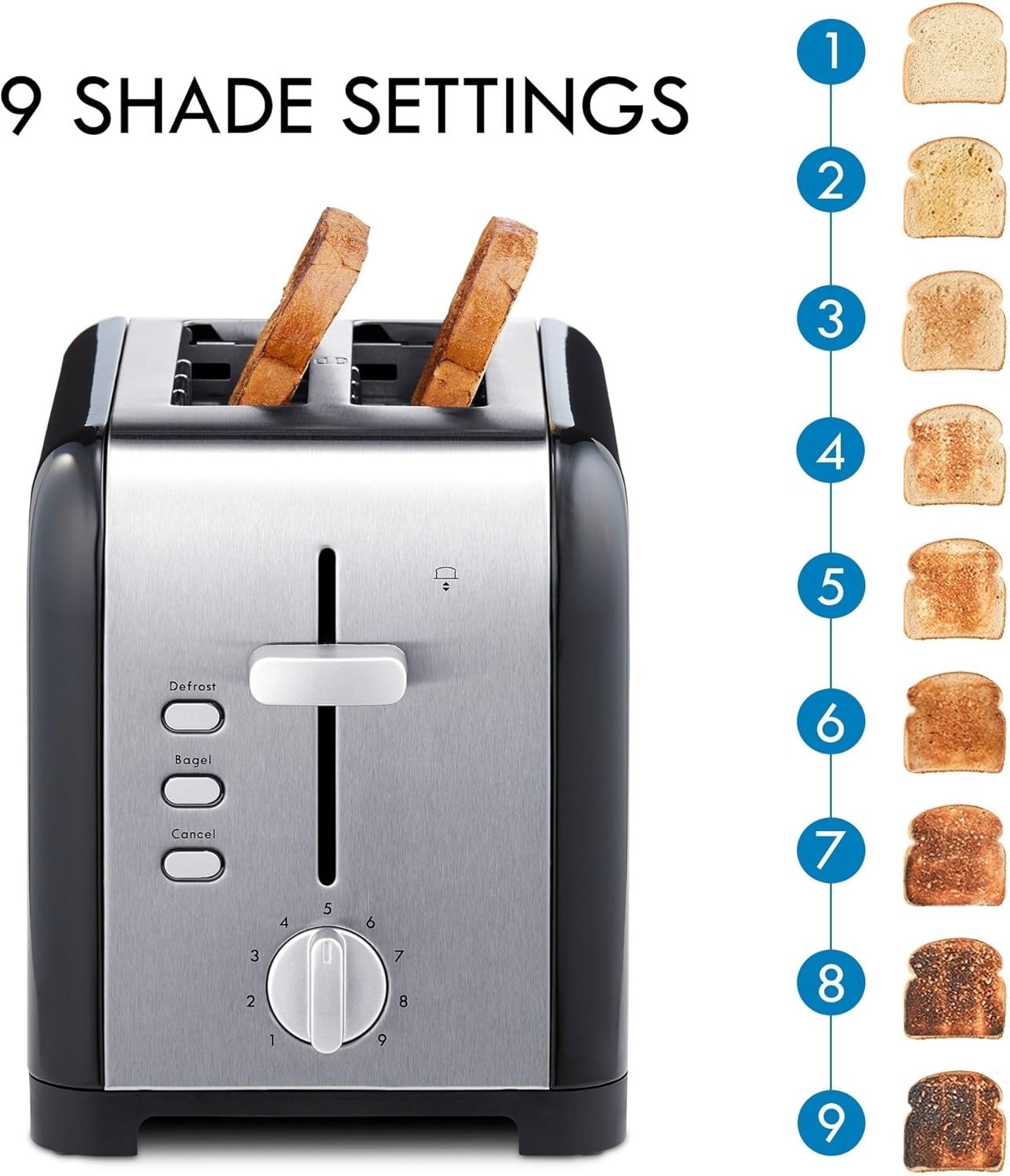 image:imageKenmore 2Slice Toaster Color Touch Screen amp 6 Shade Settings Extra Wide Slots Digital Countdown Timer Customizable Smart Presets Reheat Defrost Add Time Functions Stainless SteelBlack
