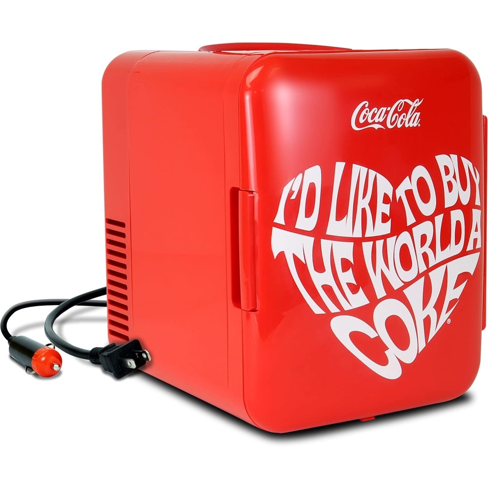 image:imageCoca Cola Mini Fridge Refrigerator for Bedroom Office Portable Table Top Beverage Cooler 12V 110V Refrigerador For Drinks Soda Wine Use In Car Dorm Outdoor Patio 6 CanWorld