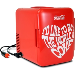 Coca Cola Mini Fridge – Refrigerator for Bedroom Office, Portable Table Top Beverage Cooler, 12V 110V Refrigerador For Drinks, Soda, Wine, Use In Car, Dorm, Outdoor, Patio, 6 Can(World)