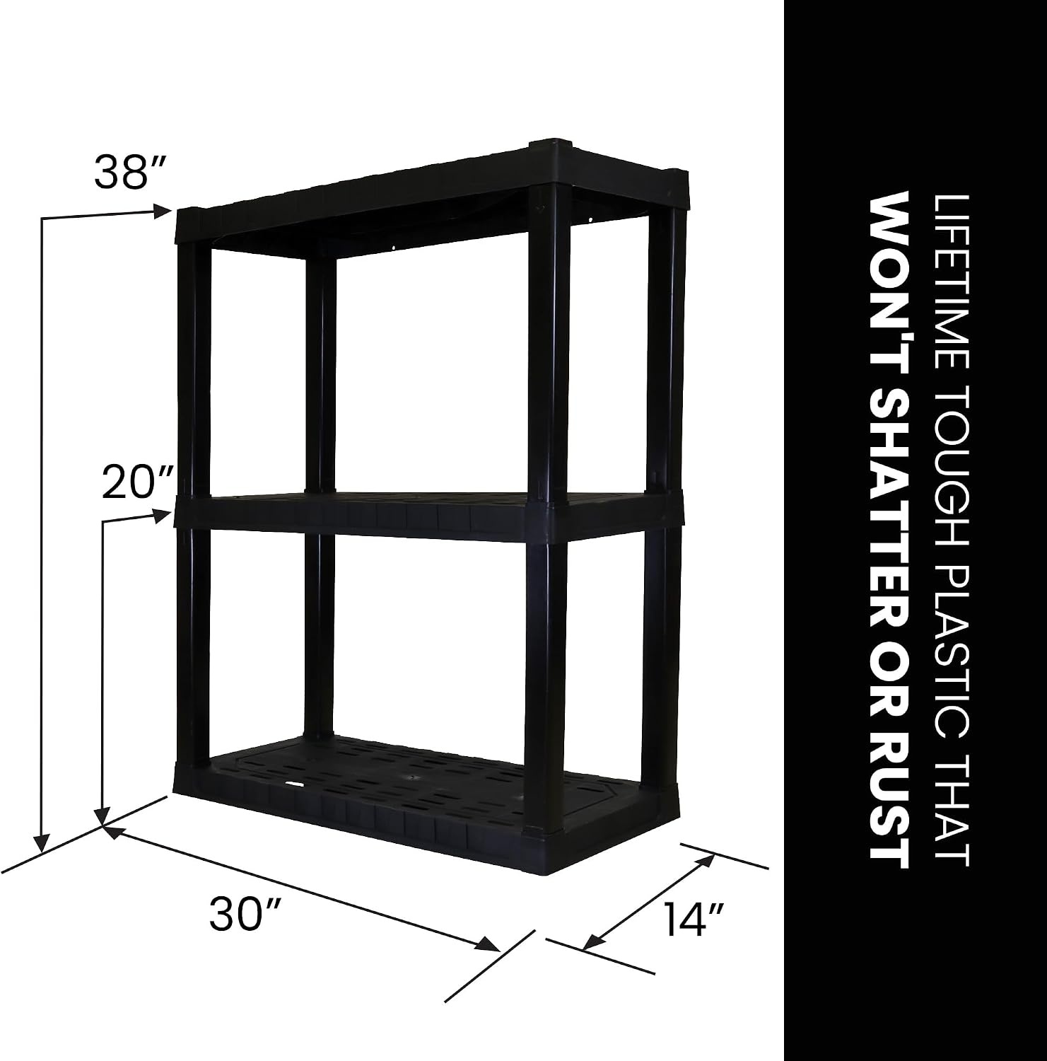 image:imageOskar Heavy Duty Plastic Storage Shelves for Garage Kitchen Bathroom Basement Kids Room Stackable 3Tier Black Organizer Rack for Books Shoes Toys Pantry Cleaning and Closet Organization